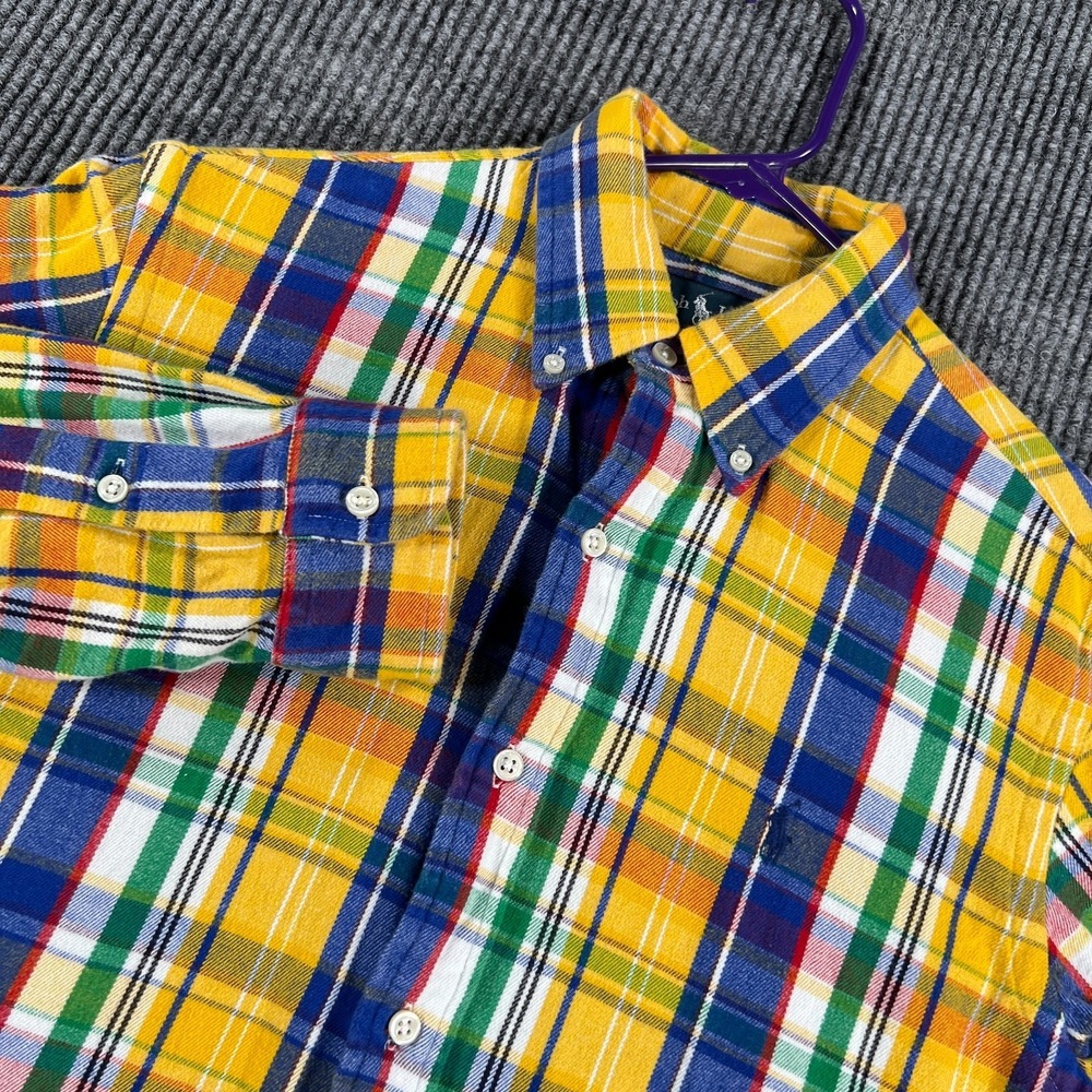 Ralph Lauren Shirt Mens Small Yellow‎ Plaid Long Sleeve Button Down Custom Fit